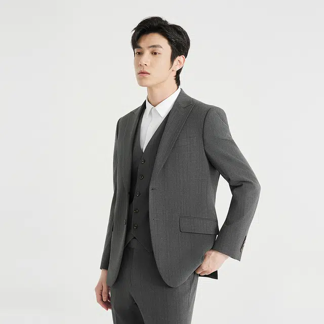 利郎 条纹戗驳领商务休闲质感百搭时尚都市三件套西装套装 男款