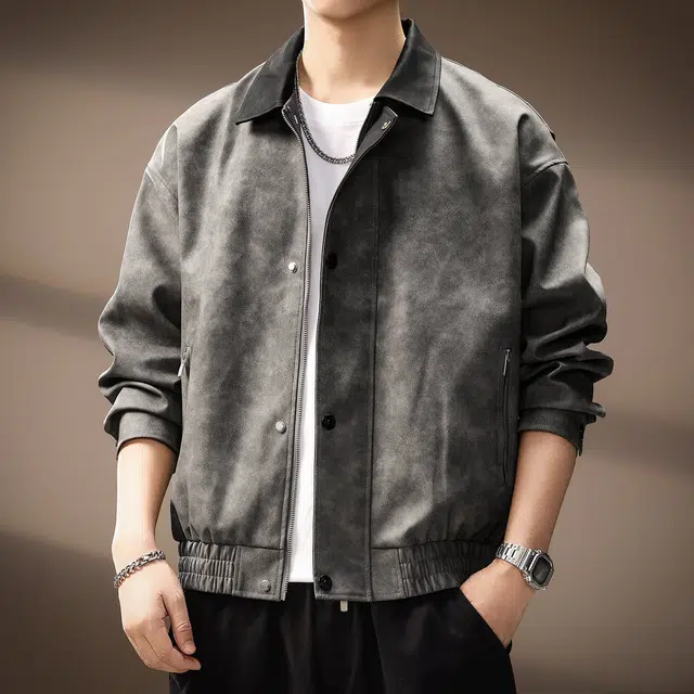 贵色 秋季 日系潮牌高街痞帅扎染休闲宽松工装长袖外套立体裁剪拉链挖袋创意设计百搭皮衣 男女同款