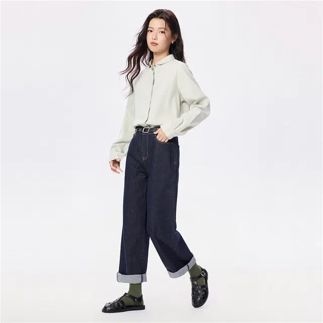 佐丹奴 法兰绒衬衣极简通勤纯棉小翻领长袖衬衫 女款