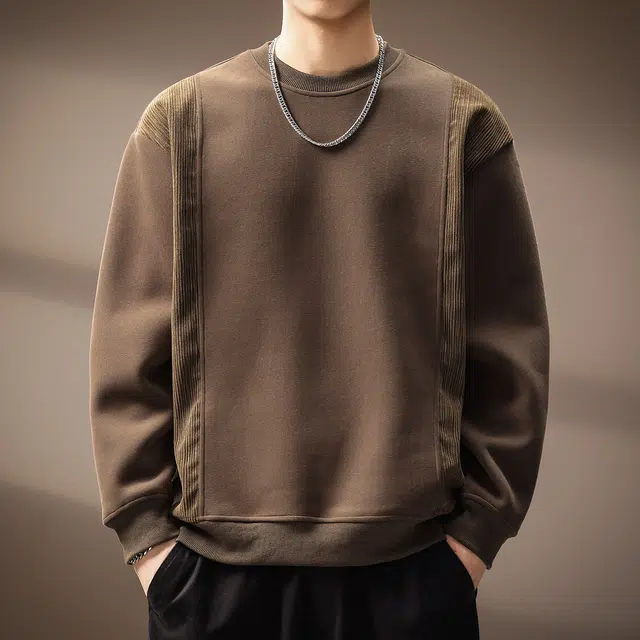 贵色 美式复古高端拼接设计感潮牌休闲重磅领宽松长袖卫衣 男女同款