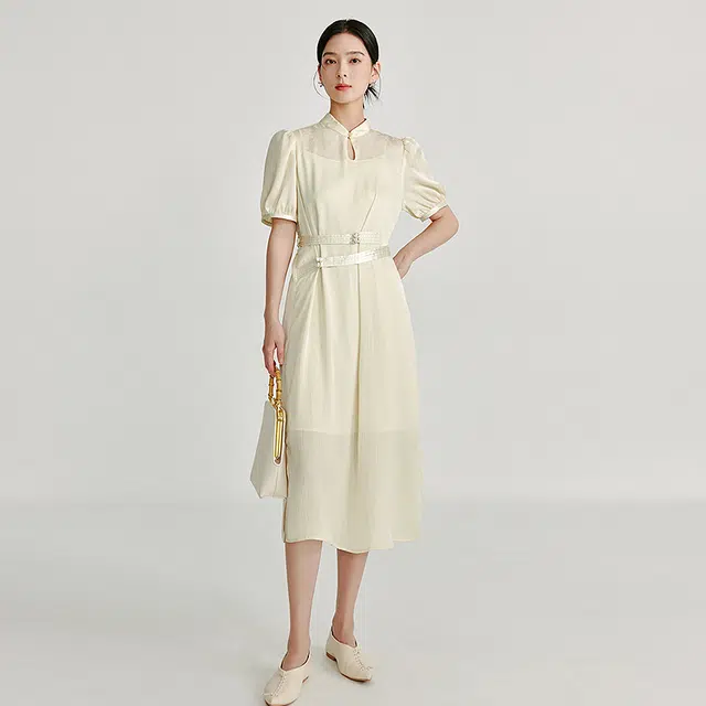 茵曼 立领短袖连衣裙套头背心裙装套装 女款