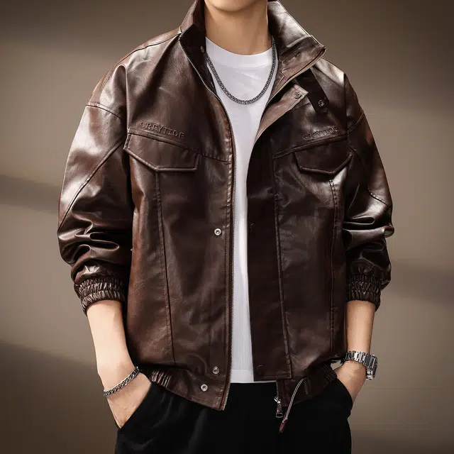 贵色 美式潮牌高街立领复古痞帅百搭皮衣 男女同款