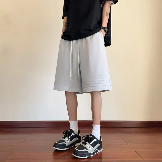 宝米卡 三条杠设计高端运动裤子宽松五分裤美式卫裤休闲短裤 男女同款