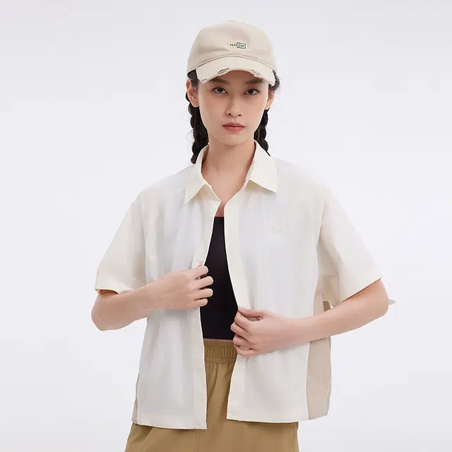 美特斯邦威 宽松舒适拼色短袖衬衫 女款