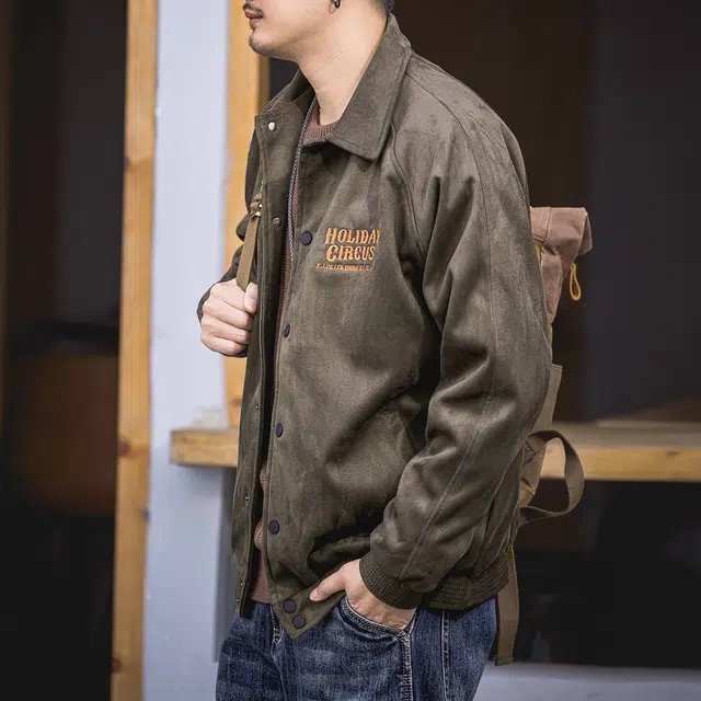 格蓝鹿 春季 百搭美式舒适时尚休闲翻领纯色长袖夹克外套 宽松型 男女同款