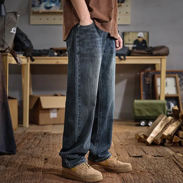 遨宇 美式经典复古潮流潮牌水洗极简风宽松直筒大码垂感休闲户外百搭长裤潮牛仔裤 男款