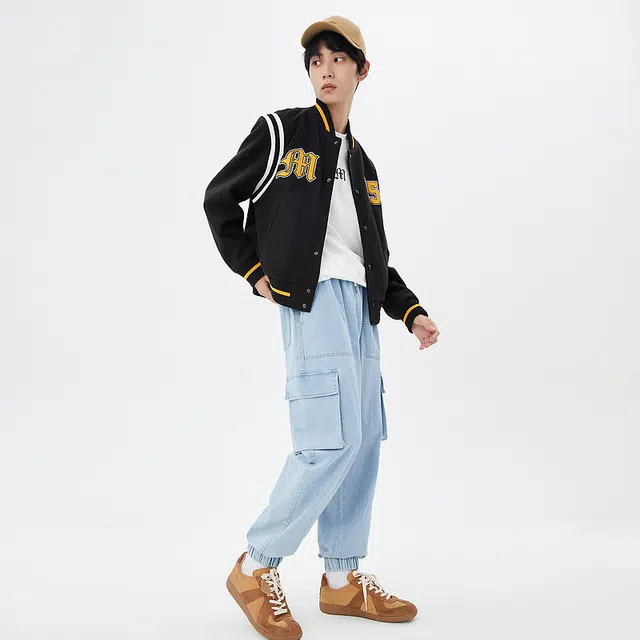 美特斯邦威 拼接撞色字母印花休闲棒球服 男款