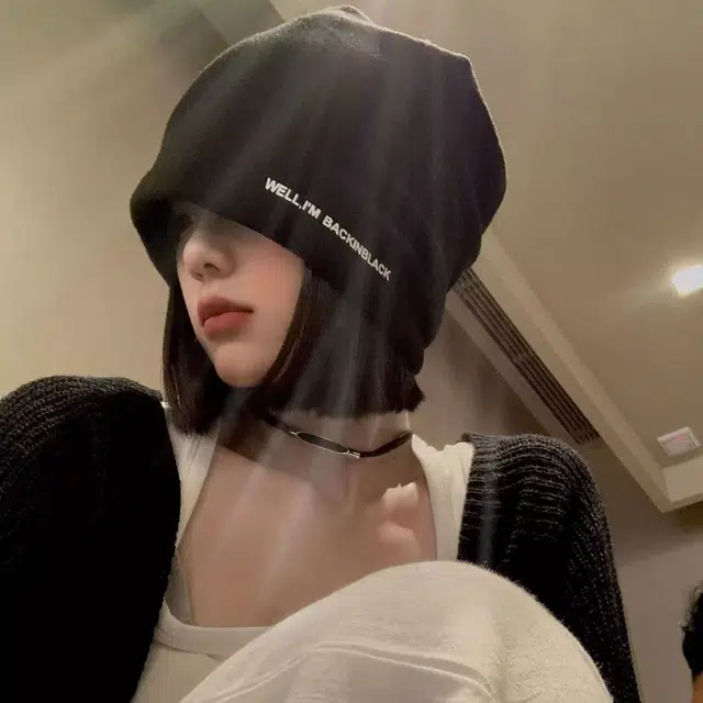 恩僾德 黑色堆堆帽女秋冬季大头围显脸小包头针织小众高百搭颜值冷帽产后产妇月子潮 聚酯纤维 帽子 男女同款情侣款