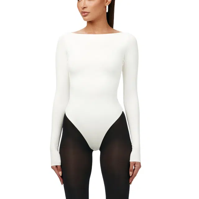 NAKED WARDROBE Boatneck Bodysuit Butter