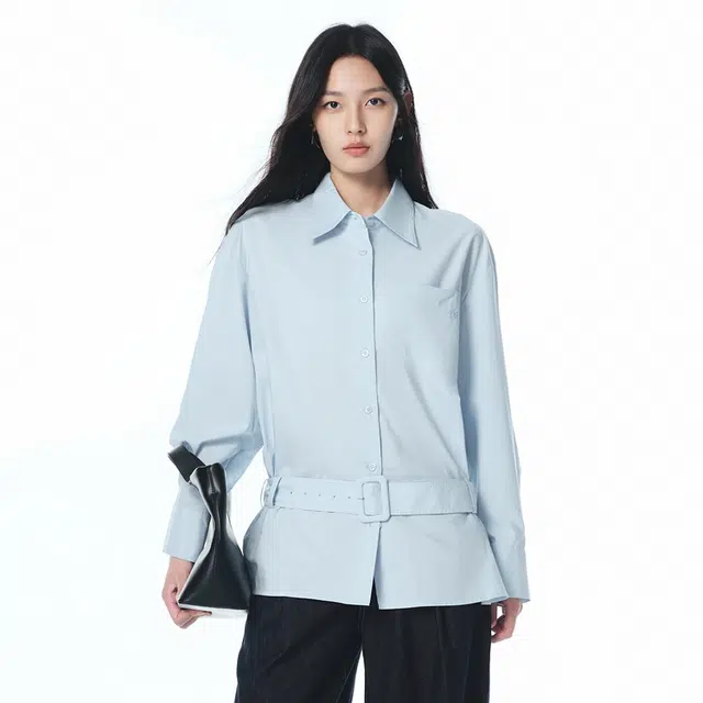 太平鸟  简约百搭天丝棉混纺绑带时尚长袖衬衫 女款