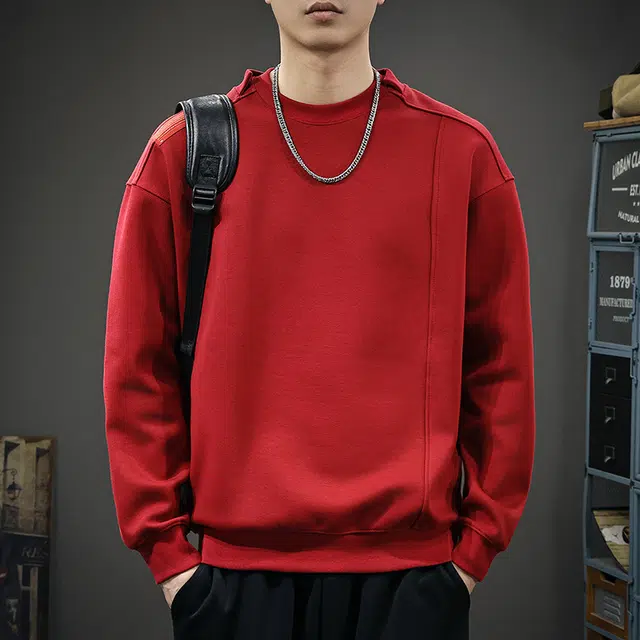 前进牛 秋冬美式休闲经典复古潮牌小众设计结构拼接极简风长袖上衣男潮流高街宽松大码户外百搭设计感条纹打底衫卫衣 男款