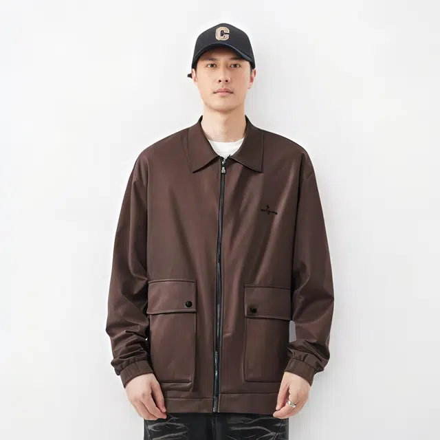 比音勒芬 字母纯色翻领拉链长袖棉服 男款 咖啡