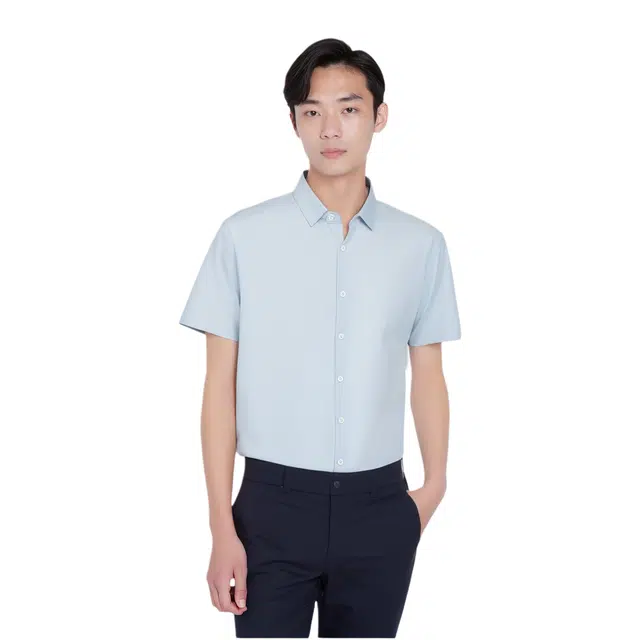 爱登堡 简约纯色休闲翻领短袖衬衫 男款