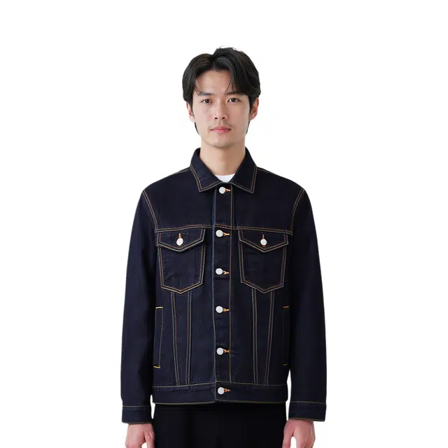 大白鲨 高密刺绣大圣返潮复古潮牌牛仔外套 男款 原色蓝