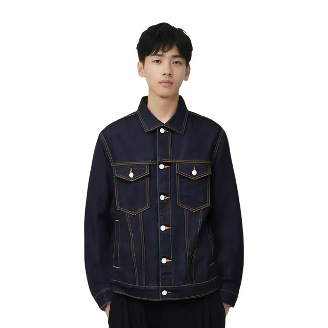 大白鲨 高密刺绣貔貅夹克返潮复古潮牌牛仔外套 男款 原色蓝
