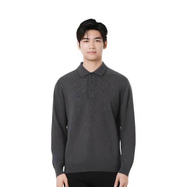 恒源祥 纯色翻领套头休闲羊毛衫毛衣 男款