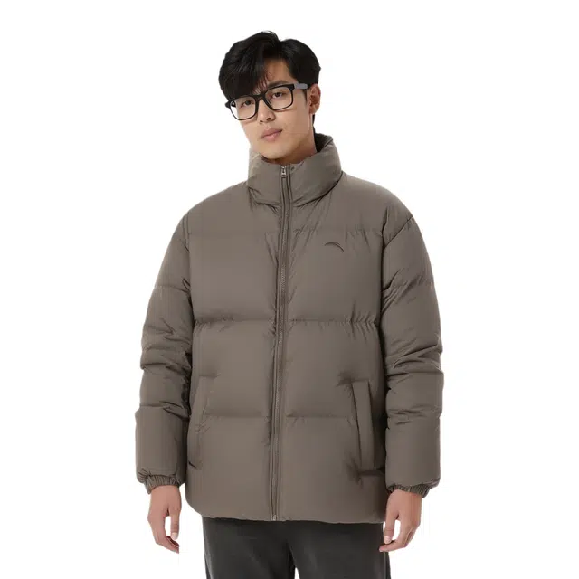 超级安踏 简约百搭冬季保暖防泼水羽绒服 男款 石涅灰