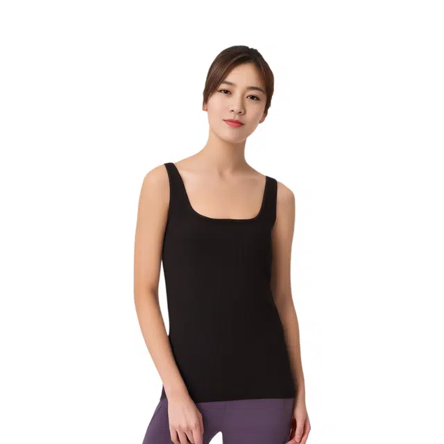 舒雅 柔滑亲肤大方领吊带纯色百搭打底背心 女款