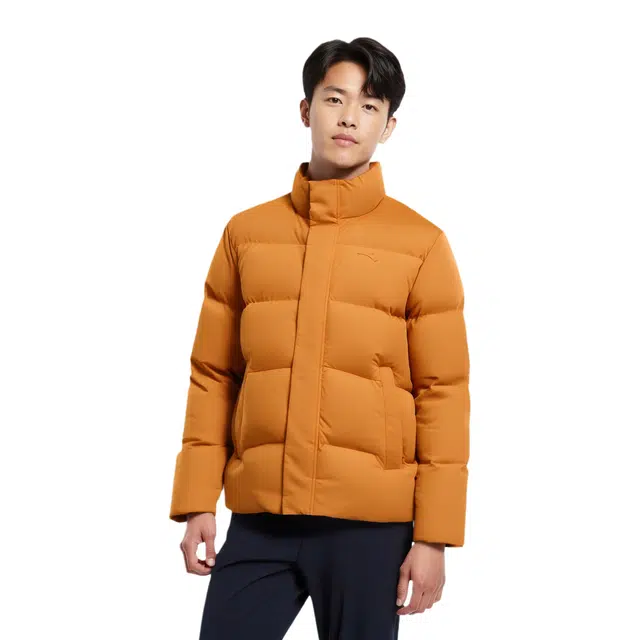 超级安踏 综训系列 字母拉链立领舒适透气百搭羽绒服 男款 蜜饯橙