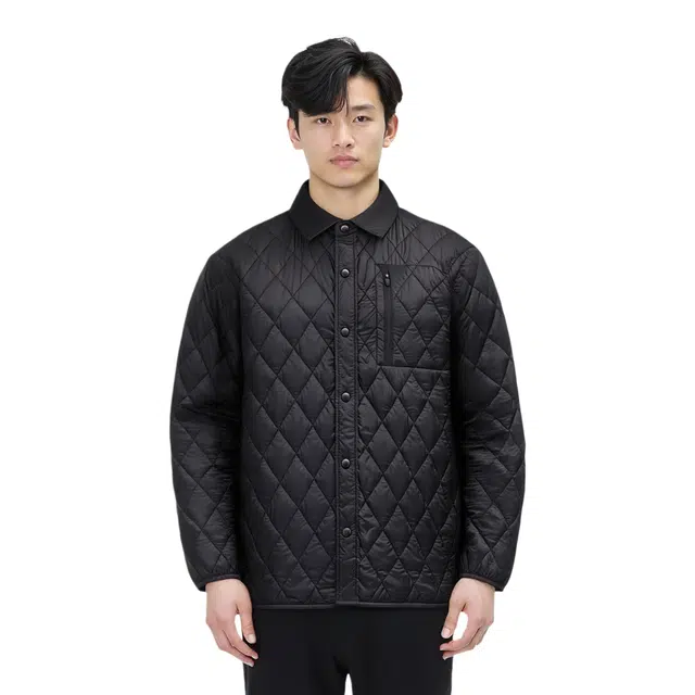 比音勒芬 休闲菱格绗缝轻柔保暖翻领棉服 男款 黑