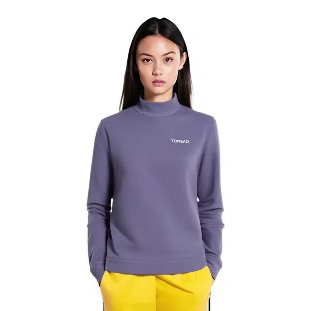 探路者 舒适简约百搭立领纯色保暖长袖卫衣 女款 寂静紫