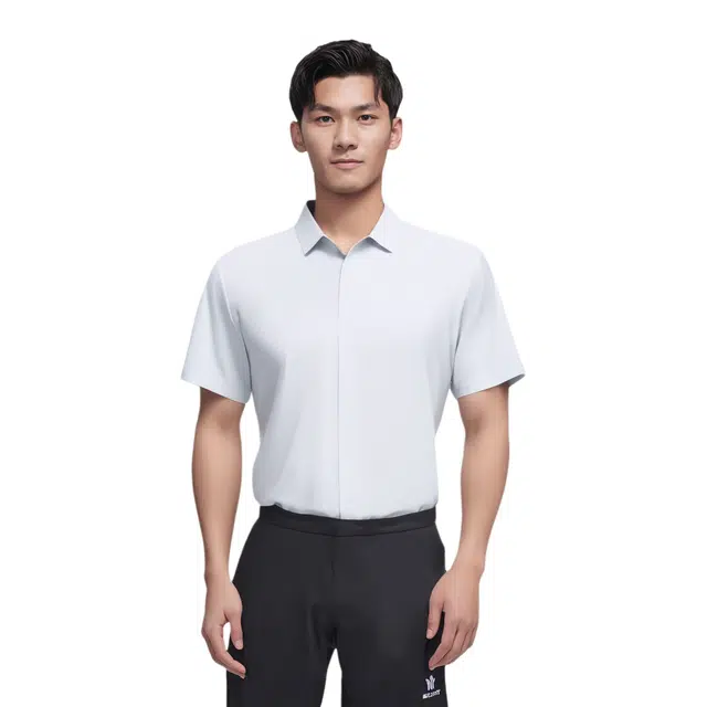 才子 棉感竖条纹透气舒适简约短袖衬衫 男款