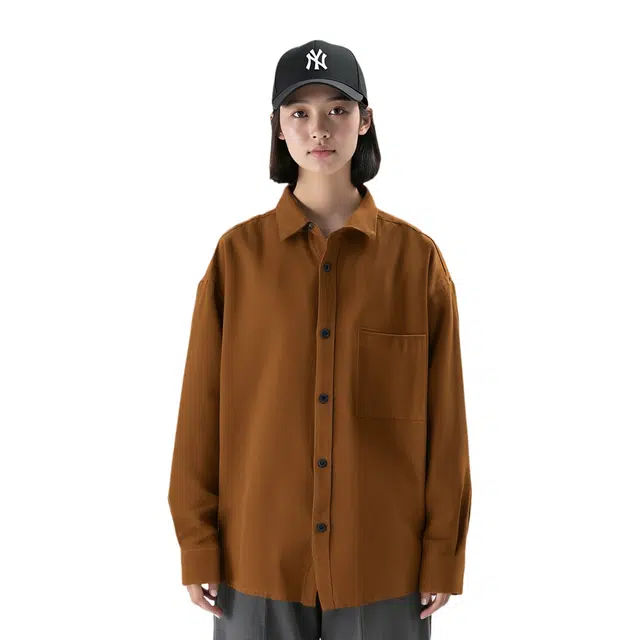 重磅基础 纯色翻领纽扣长袖衬衫 女款