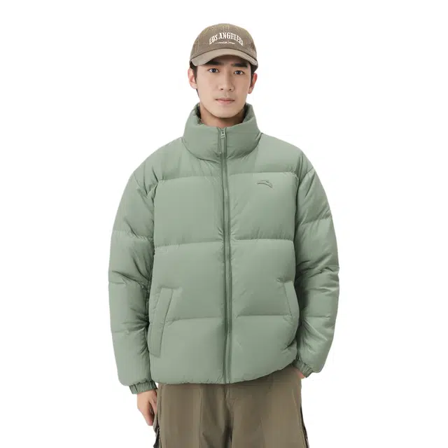 超级安踏 简约百搭保暖舒适羽绒服 男款 茶沫绿