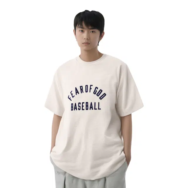 Fear of God Baseball Tee Cream Heather Navy LogoT