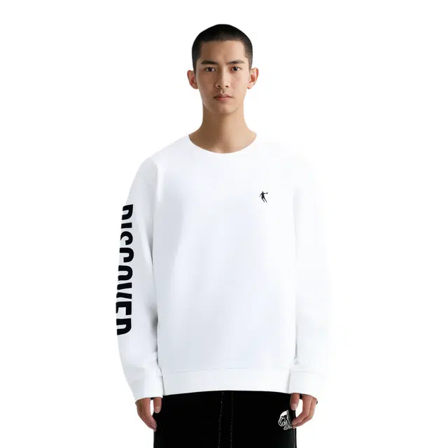 乔丹 运动休闲简约字母圆领套头长袖卫衣 男款 乔丹白/黑色