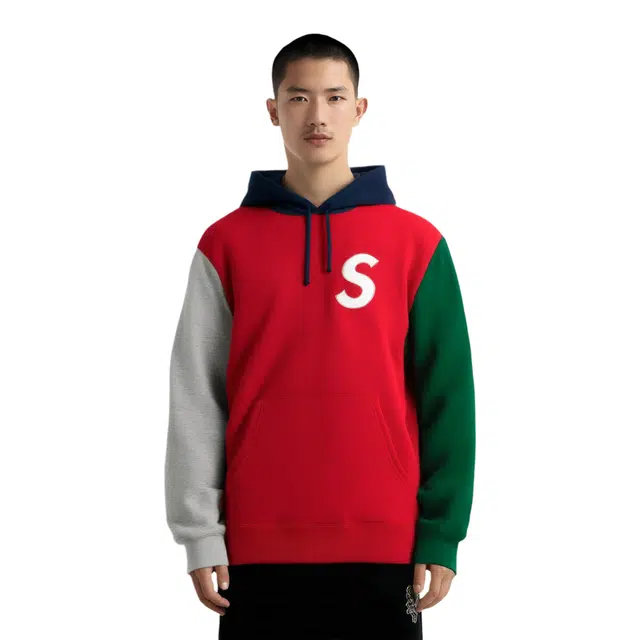 Supreme SS19 S Logo Colorblocked Hooded Sweatshirt Red S