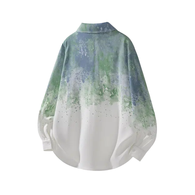 微牛 美式复古渐变扎染潮流百搭宽松休闲长袖外套衬衫 男款