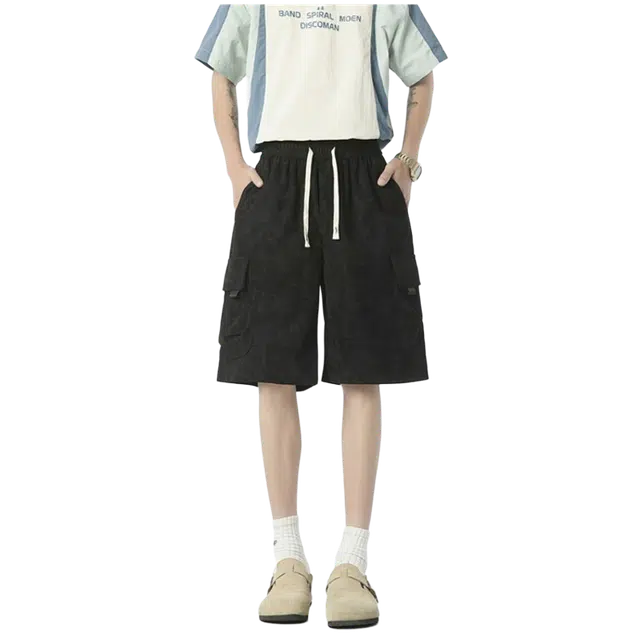 木木兔 美式扎染潮牌百搭透气时尚休闲直筒五分裤工装短裤 男款