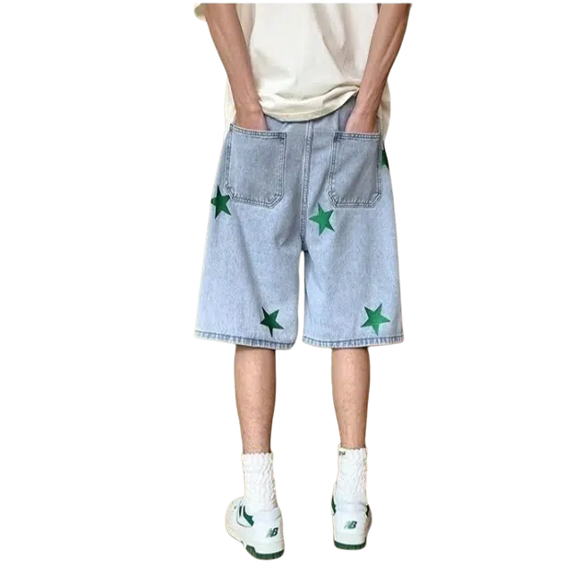 木木兔 美式复古潮牌直筒宽松休闲百搭时尚五分牛仔短裤 男款