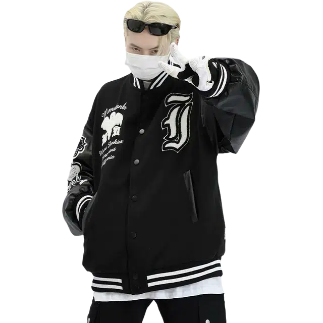 一碗士多 美式复古高街小众百搭时尚个性街头风刺绣宽松舒适氛围感痞帅日常通勤户外骑车棒球服夹克 男女同款