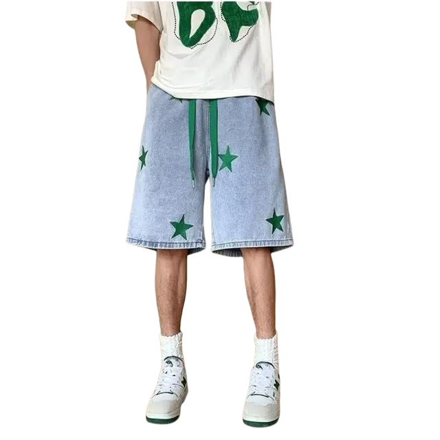 木木兔 美式复古潮牌直筒宽松休闲百搭时尚五分牛仔短裤 男款