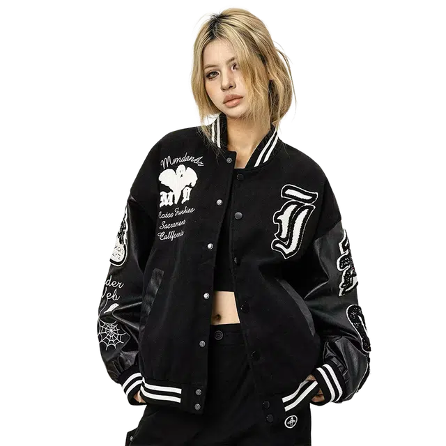 一碗士多 美式复古高街小众百搭时尚个性街头风刺绣宽松舒适氛围感痞帅日常通勤户外骑车棒球服夹克 男女同款