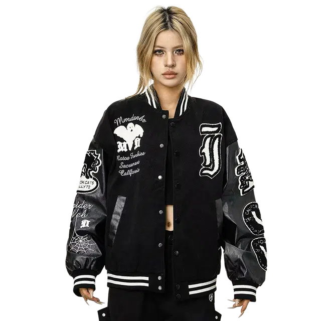 一碗士多 美式复古高街小众百搭时尚个性街头风刺绣宽松舒适氛围感痞帅日常通勤户外骑车棒球服夹克 男女同款