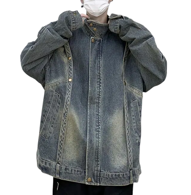 地界二 设计感扎染男士潮牌衣服美式高街复古痞帅扎染春秋季潮牌渐变宽松型潮牛仔外套 男款