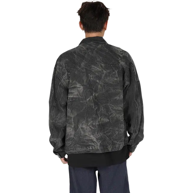 北极绒 美式复古水洗扎染小众铆钉结构潮牌设计感宽松牛仔外套 男款