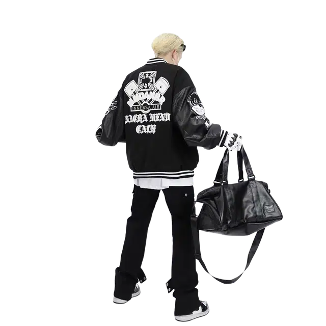 一碗士多 美式复古高街小众百搭时尚个性街头风刺绣宽松舒适氛围感痞帅日常通勤户外骑车棒球服夹克 男女同款