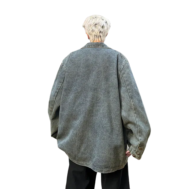 北极绒 美式复古破洞韩版潮流宽松痞帅水洗休闲百搭牛仔外套 男款