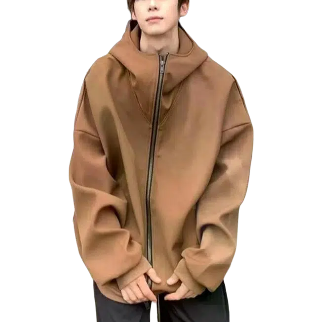 北极绒 春秋季复古小众阔版连帽夹克外套男运动休闲拉链复古小众阔版宽松型卫衣 男款