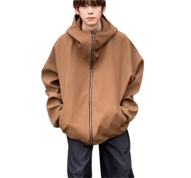 北极绒 春秋季复古小众阔版连帽夹克外套男运动休闲拉链复古小众阔版宽松型卫衣 男款