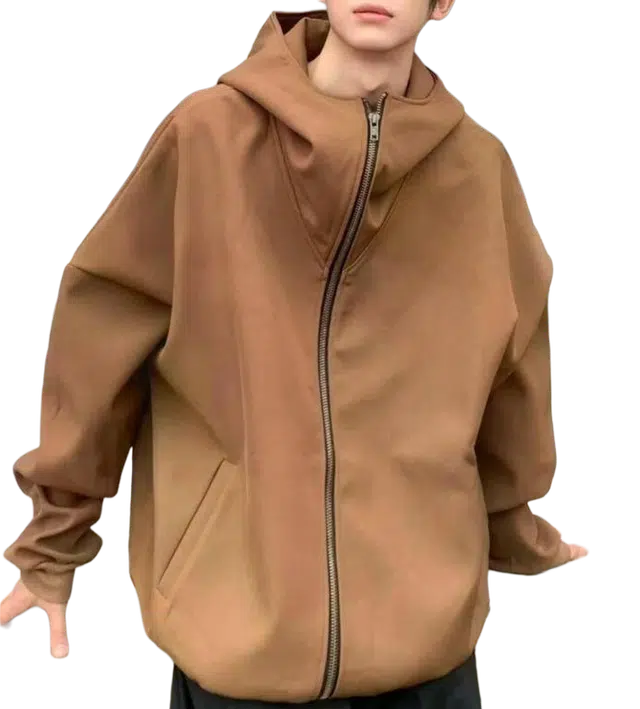 北极绒 春秋季复古小众阔版连帽夹克外套男运动休闲拉链复古小众阔版宽松型卫衣 男款