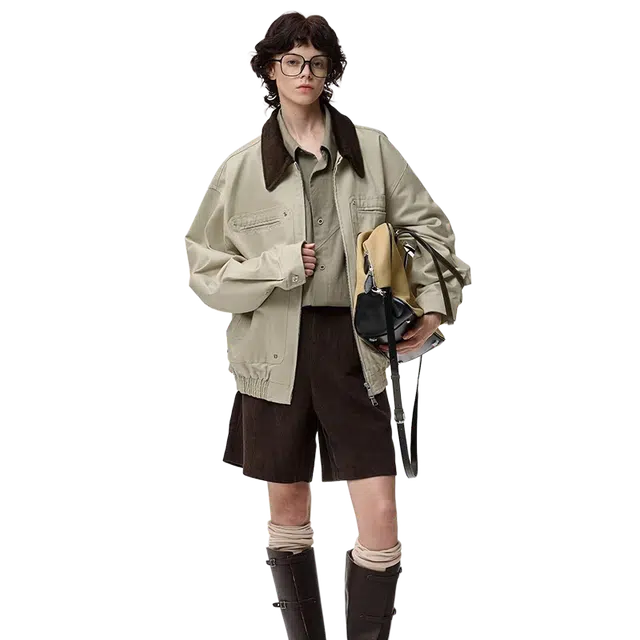 一碗士多  复古巴恩风高街痞帅美式纯色百搭小众宽松舒适个性通勤日常户外运动翻领落肩袖棒球服 男女同款