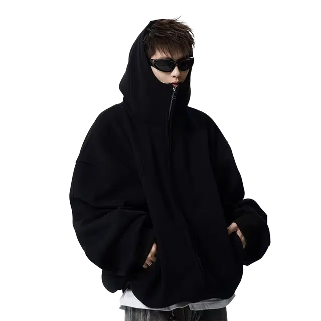 一碗士多 美式重磅解构连帽潮流设计感高街风长袖开衫套头卫衣 男女同款