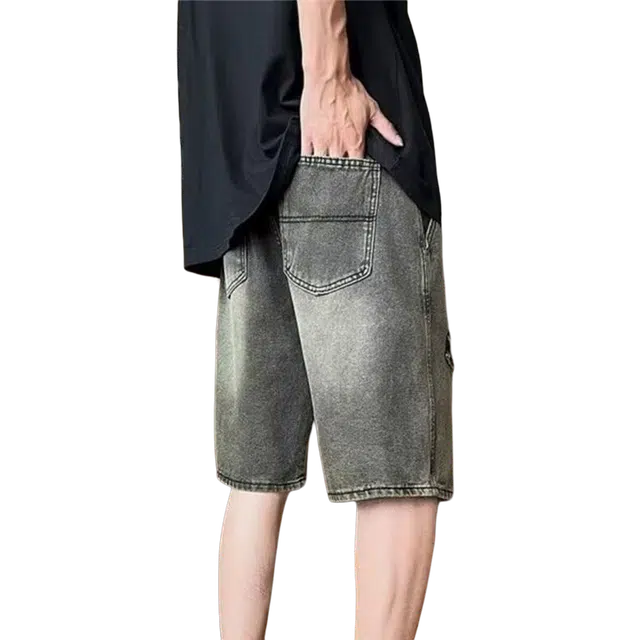 木木兔 美式做旧破洞复古潮牌牛仔短裤 男款