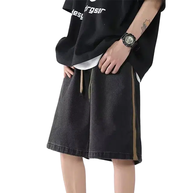木木兔 美式复古做旧男士潮牌休闲时尚小众百搭直筒宽松五分裤牛仔短裤 男款