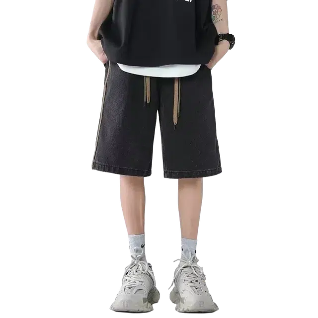 木木兔 美式复古做旧男士潮牌休闲时尚小众百搭直筒宽松五分裤牛仔短裤 男款